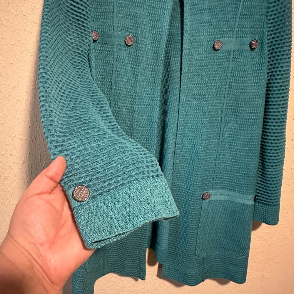 MISOOK Sweater Cardigan Teal Work Career Office Classic‎ Open Front Size Medium - Picture 3 of 6